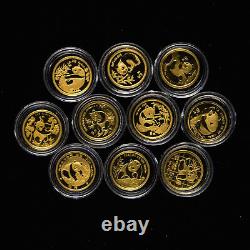 10 Pcs 1987-1996 China Panda Gold Coin 5 Yuan 1/20 oz Panda Gold Coin