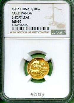 1982 Panda Gold 1/10 Oz Ngc Ms 69 Short Leaf
