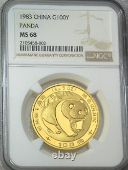 1983 Chinese Panda 100 Yuan 1 oz. 999 Fine Gold NGC MS 68 Spot Free P/L #PM50