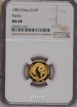 1983 Gold Panda 1/10 oz. 10 Yuan NGC MS68. Free Shipping