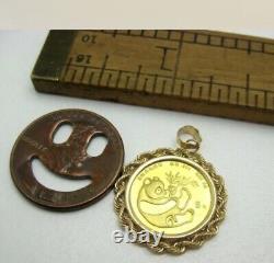 1984 5 yuan. 999 Gold Panda Coin Pendant 14 K Rope Bezel 2.3 gr