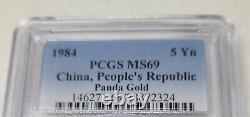 1984 China Gold Panda 5 Yuan 1/20 oz Coin PCGS MS69