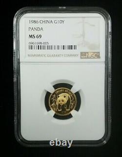 1986 China G10Y Gold Panda 10 Yuan NGC MS 69 #0021
