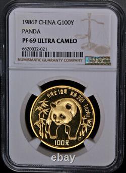 1986-P China Gold 100 Yuan Panda NGC PF69 Ultra Cameo STOCK