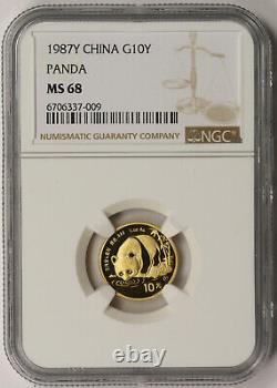 1987 Y China Panda Gold 10 Yuan 10Y 1/10 oz Tenth-Ounce MS 68 NGC