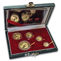 1988 China 5-Coin Gold Panda Proof Set (withBox & COA) Dmg Capsules