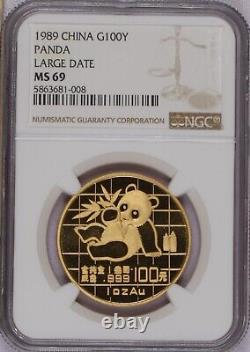 1989 Gold Panda 1 oz. 100 Yuan, Large Date NGC MS 69