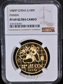 1989-P China Gold 100 Yuan Panda NGC PF69 Ultra Cameo STOCK