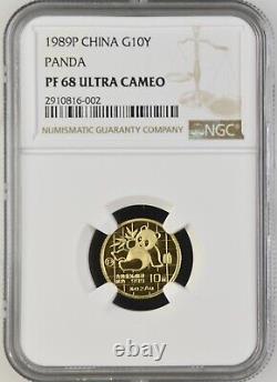 1989 Proof China Panda 1/10 oz Gold Coin 10 Yuan 10 Y NGC PF68 UC Nice For Grade