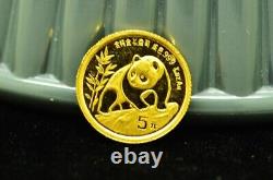 1990 China Panda 5 Yuan 1/20th Troy Oz. 999 Gold