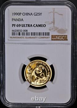 1990-P China Gold 25 Yuan Panda NGC PF69 Ultra Cameo STOCK