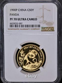 1990-P China Gold 50 Yuan Panda NGC PF70 Ultra Cameo STOCK