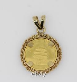 1991 China Panda 5Y 1/20 oz. 999 Gold Coin with 14k Gold Rope Bezel Pendant