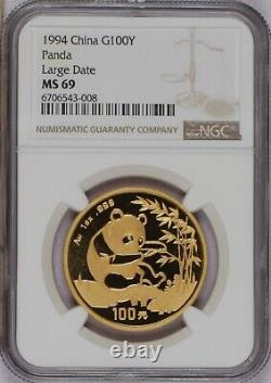 1994 Gold Panda 1 oz. 100 Yuan Large Date NGC MS69