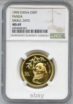 1995 China Panda 1/2 Oz Gold Small Date NGC MS69 Certified 50Y JP570