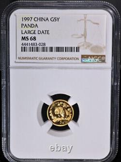 1997 China Gold 5 Yuan Panda NGC MS68 Large Date
