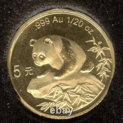 1999 5 Yuan China 1/20 Gold Panda. Rare Large Date Serif 1 . KEY DATE