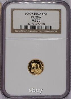 1999 Gold Panda 1/20 oz. 5 Yuan NGC MS70. Free Shipping
