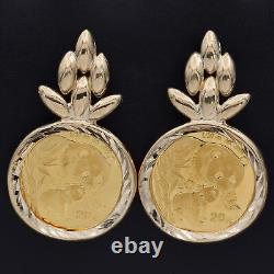 2004 China Panda 20 Yuan 1/20 Oz Au. 999 Coin 14K Yellow Gold Bezel Earrings