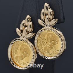 2004 China Panda 20 Yuan 1/20 Oz Au. 999 Coin 14K Yellow Gold Bezel Earrings