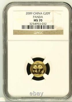 2009 20 Yuan China Gold Panda. NGC MS70 Brown Label. 1/20 Oz. 999 Fine Gold