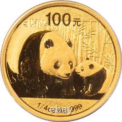 2011 100 Yuan China Panda Gold, 1/4 Oz Pcgs Ms-70, First Strike