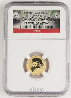 2014 China 1/10 oz Gold Panda Proof Medal Coin Mei Xiang Smithsonian NGC PF70 UC