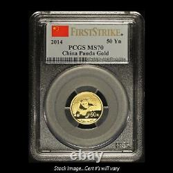 2014 China 50 Yn 1/10 ozt Gold Panda PCGS First Strike MS 70 Free Shipping USA