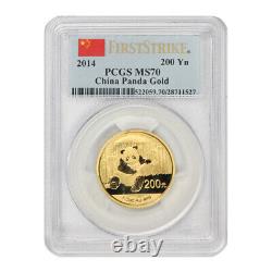 2014 China Gold Panda 200 Yn PCGS MS70 First Strike 1/2 oz Graded Chinese Coin