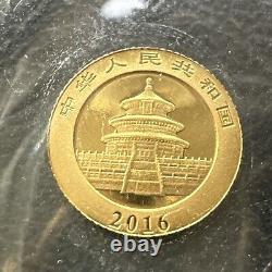 2016 China 1 Gram 999 Fine Gold Panda 10 Yuan Coin Gem Brilliant UNC MINT SEALED