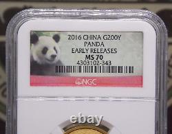 2016 China GOLD 15g Panda G200y NGC MS70 Early Release Bullion GEM BU #343ARC