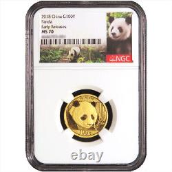 2018 100 Yuan Gold Chinese Panda. 999 8g NGC MS70 Panda ER Label
