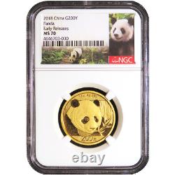 2018 200 Yuan Gold Chinese Panda. 999 15g NGC MS70 Panda ER Label