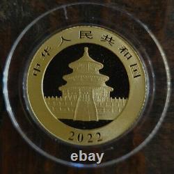 2022 10 yuan Chinese Gold Panda Proof Coin In Capsule Beautiful Example