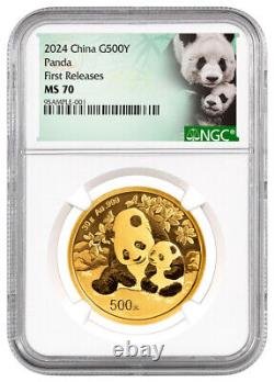 2024 China 30-gm Gold Panda NGC MS70 First Releases Panda Label