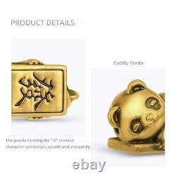 24K Pure Gold Fortune Panda Bead With Antique Finish -Solid Gold Charm Bracelet