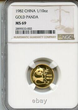 China 1982 1/10 oz Gold Panda Coin Medal, First year! NGC MS 69