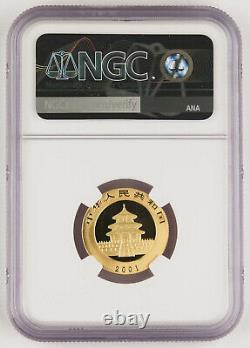 China 2001 D 100 Yuan 1/4 Troy Oz 999 Gold Panda Coin NGC MS69 Better Date
