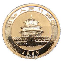 GEM BU+ 1993 China 5 Yuan 1/20 oz Gold Panda Coin Large Date GEM BU UNC MS