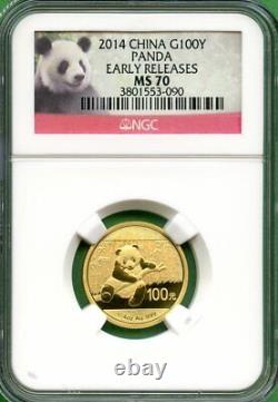 Panda 2014 Gold 1/4 Oz Ngc Ms 70 100 Yuan China