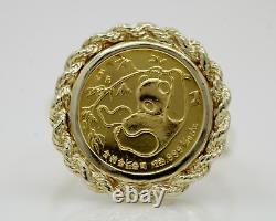 Without Stone20mm Coin Vintage 1985 China Panda 1/20 Oz 14K Yellow Gold Finish