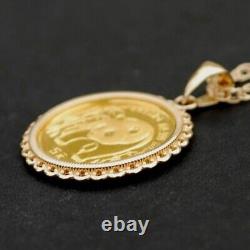 Without Stone China Panda COIN Women's Pendant With Chain 14k Yellow Gold Plated